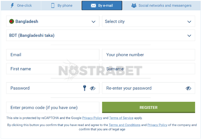 1xbet registration by email