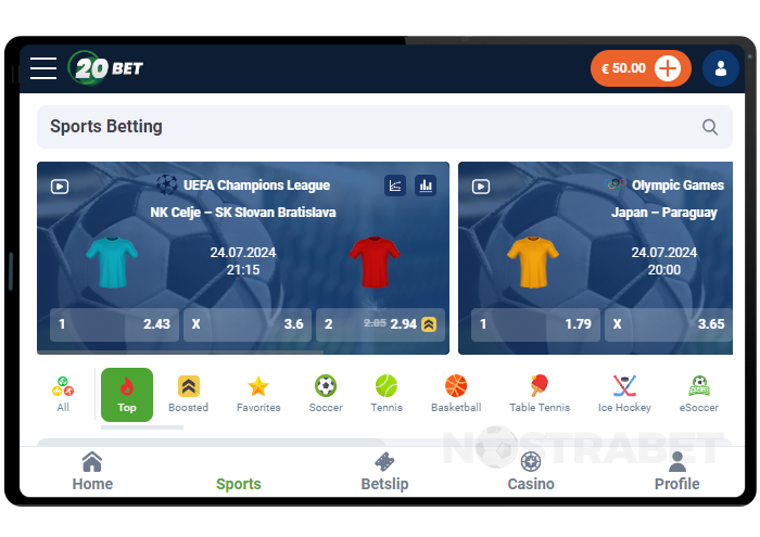 20bet mobile site version on tablet