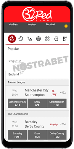 32Red Football Section on Android
