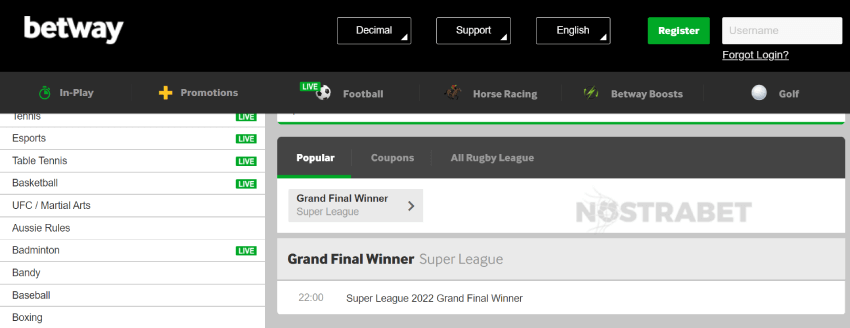 betway rugby league betting