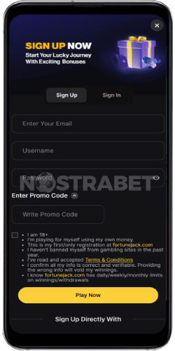 fortunejack mobile registration form