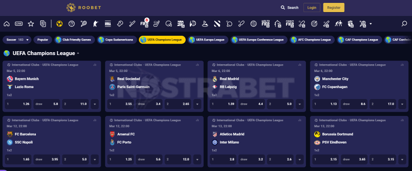 Roobet UCL matches 2024