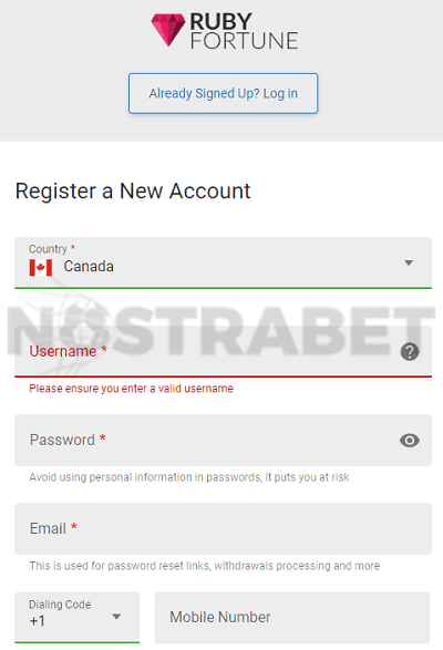 ruby fortune casino registration