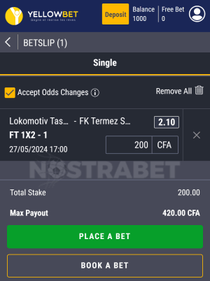 Yellowbet Congo betslip mobile